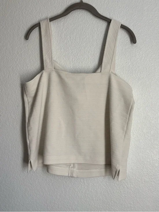 J.CREW Women's Ivory Knit V-Neck Button Front Tank Top Sleeveless Regular L - Picture 2 of 4